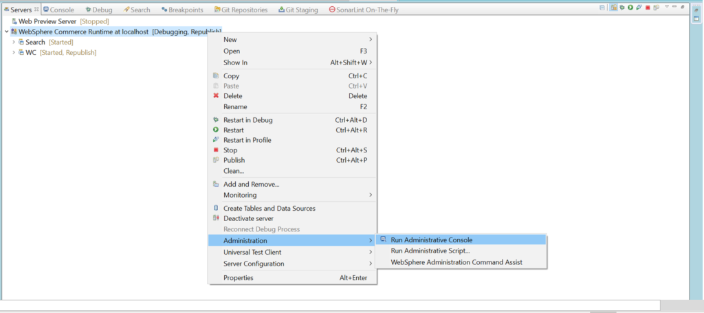 WCS Logs Configuration: Run Administration Console