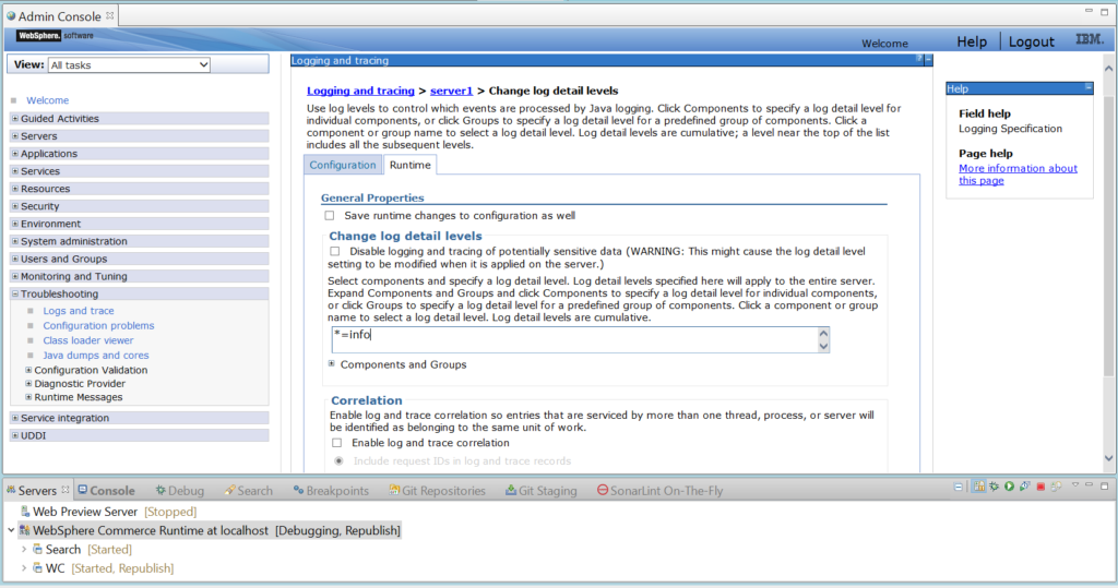 WCS Logs Configuration: Logger Level Updates