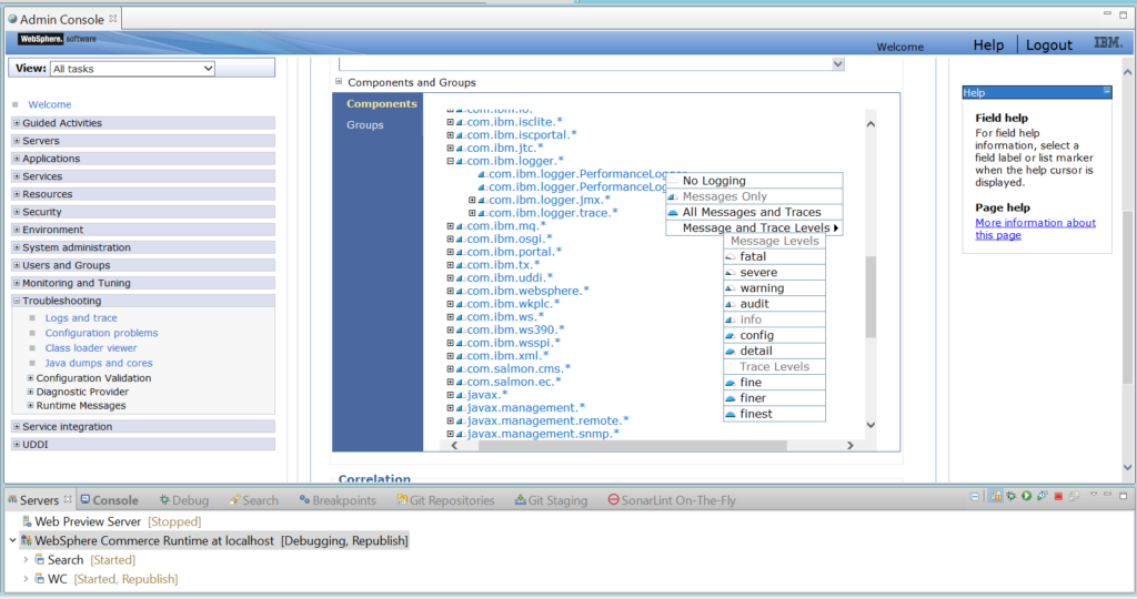 WCS Logs Trace Componenets: Message and Trace Levels